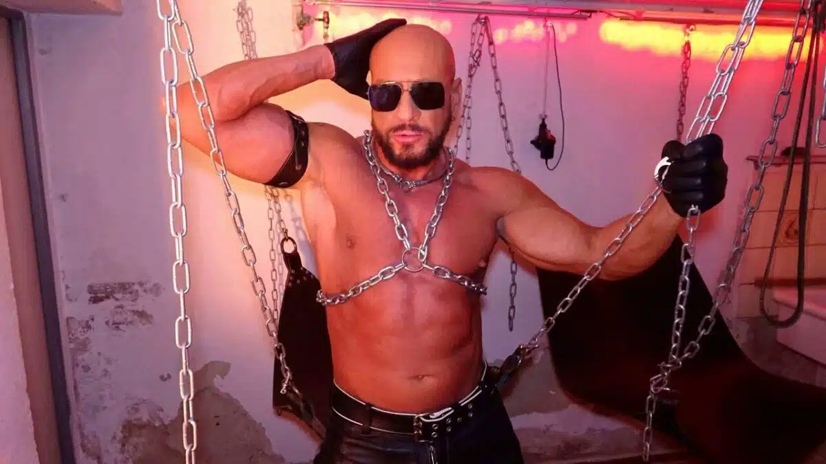 darek's leather fantasy in chains in a dungeon